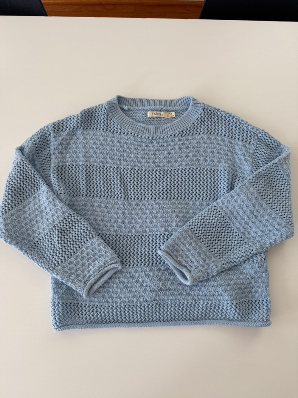 Sfera Girls' Light Blue Textured Crew Sweater